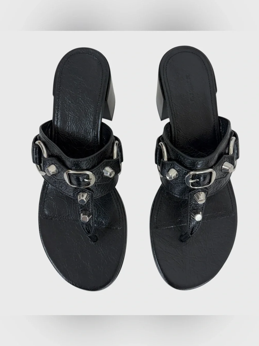 Balenciaga NEW Black Lamb Leather Silver Studded City Heeled Sandals Size 38 - Picture 3 of 15
